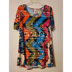 Lularoe Blouse Top Womens Large Multicolor Geometric Scoop Neck Casual Wear (EE)